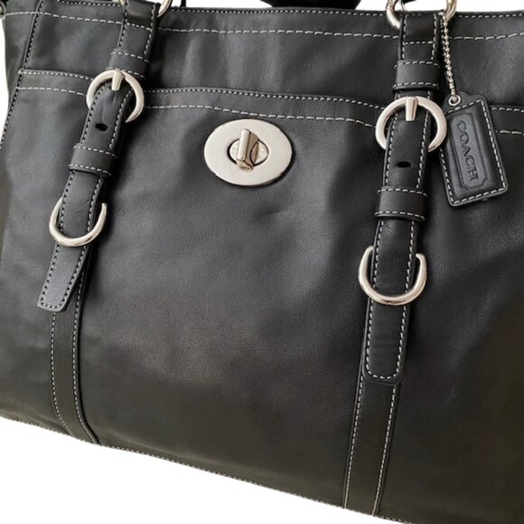 Coach Chelsea Black Leather Tote Crossbody Carryall Bag - Preowned - Picture 10 of 12